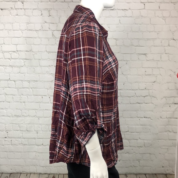 Style & Co Burgundy Plaid Utility Shirt Plus Sz 3X - Picture 4 of 6